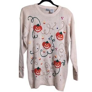 Basic Editions Halloween Sweater Vintage Pumpkins Candy Corn Novelty M